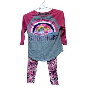 Shopkins Girls Medium 7/8 Long Sleeve Tee w Gap Kids Floral Leggings Outfit